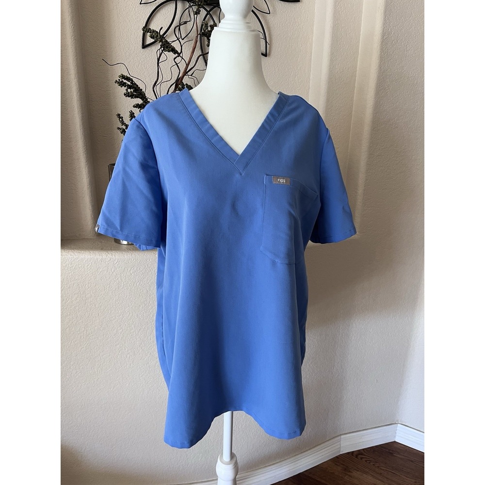 Figs Technical Collection Catarina V Neck Pocket Scrub Top Womens Blue Size L